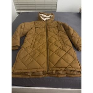Levi's Women's Sherpa Lined Diamond Quilted Long Parka Jacket Size L  NWT  TAN